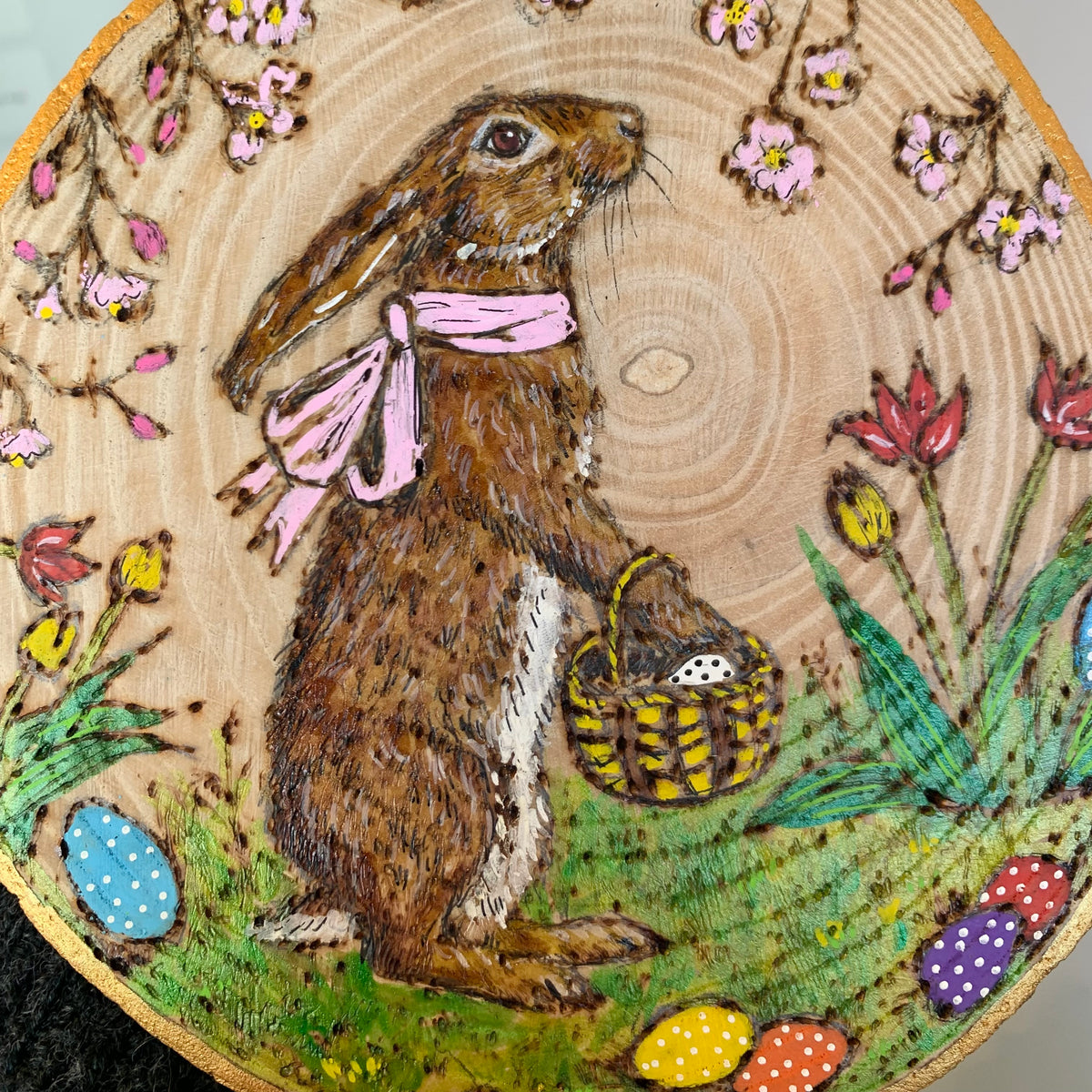 Easter Bunny Wooden Pyrography Wall Hanging