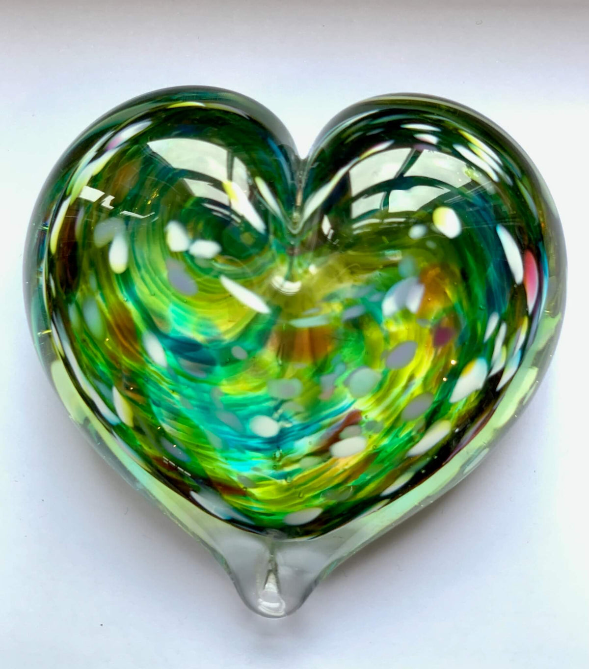 Glass blown heart - Green swirl design