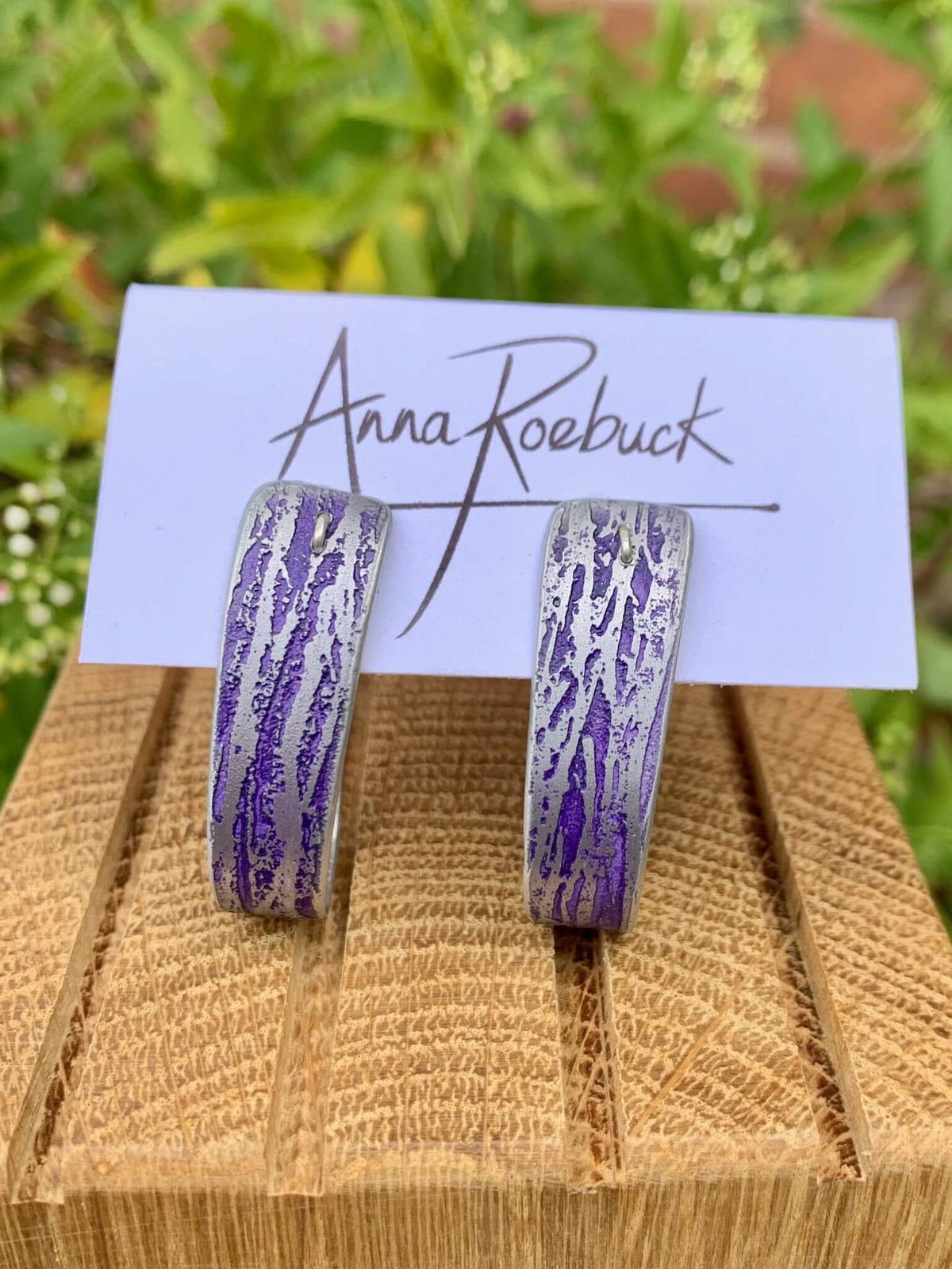 Purple tree etched aluminium earrings