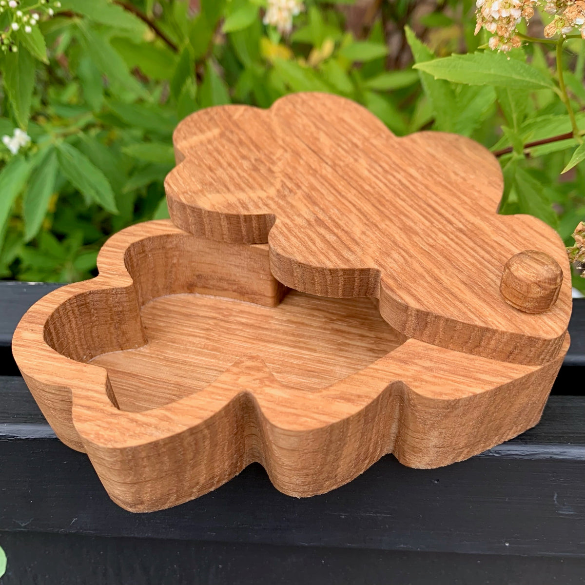 Handcrafted wooden oak leaf box