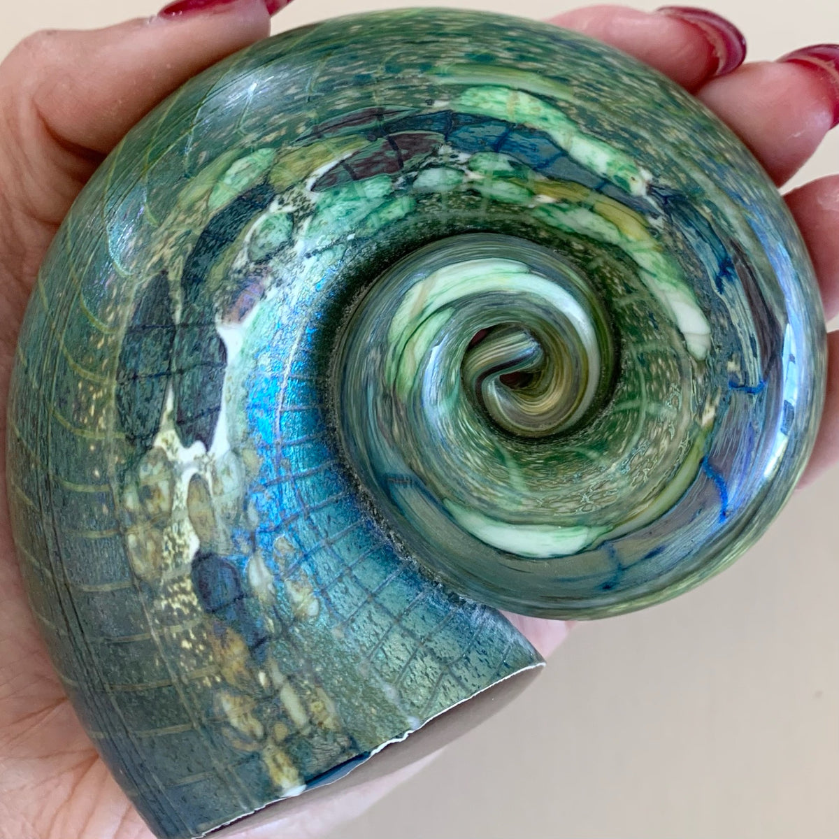 Iridescent glass shell - Blue and green tones