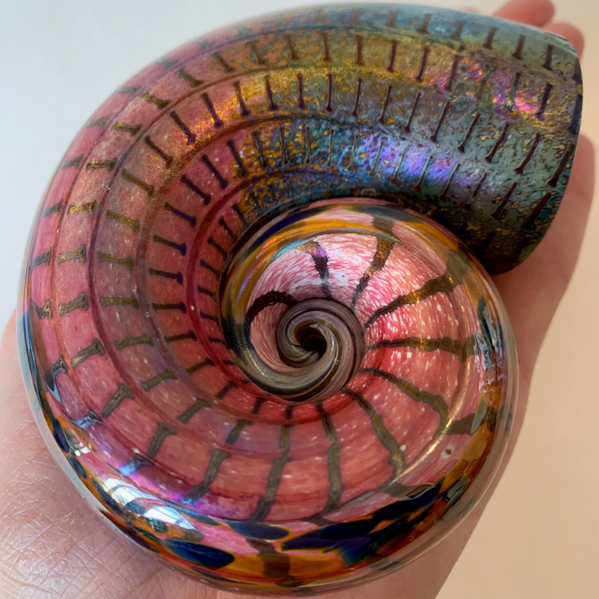 Small Iridescent Shell Iridescent glass shell - Pink shimmer - Ferrers Gallery