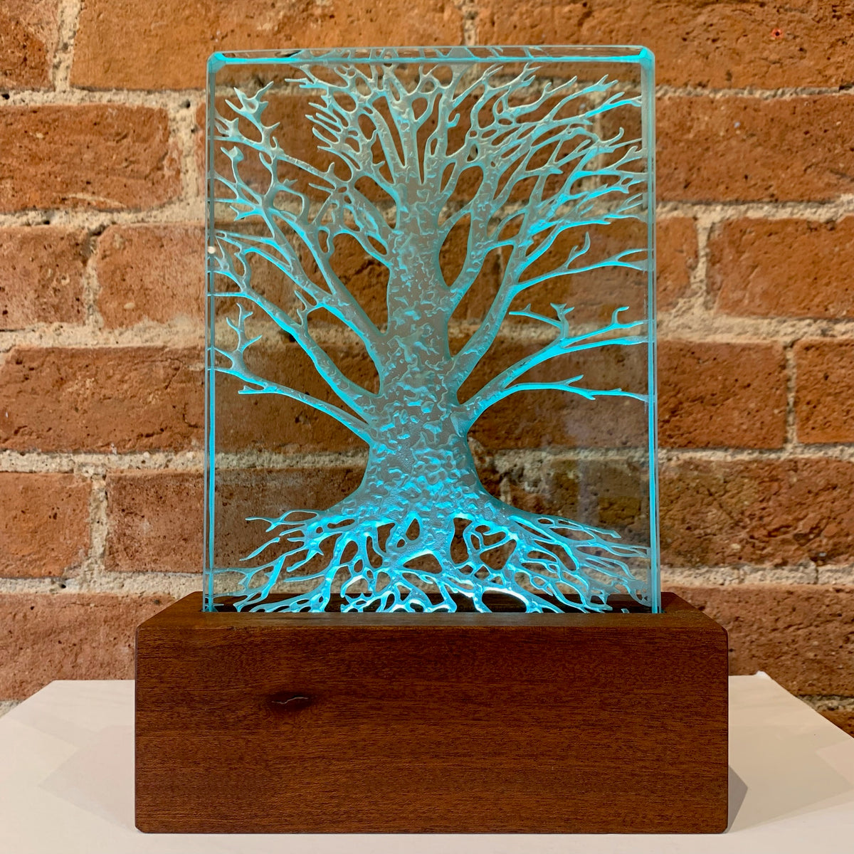Etched glass light up tree