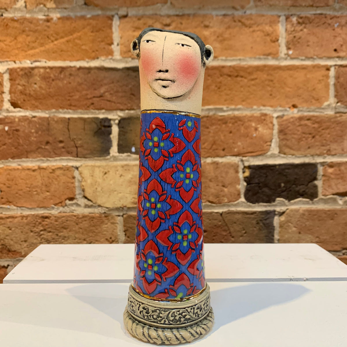 Ceramic Sarah Saunders Sculpture - Blue and Red Man