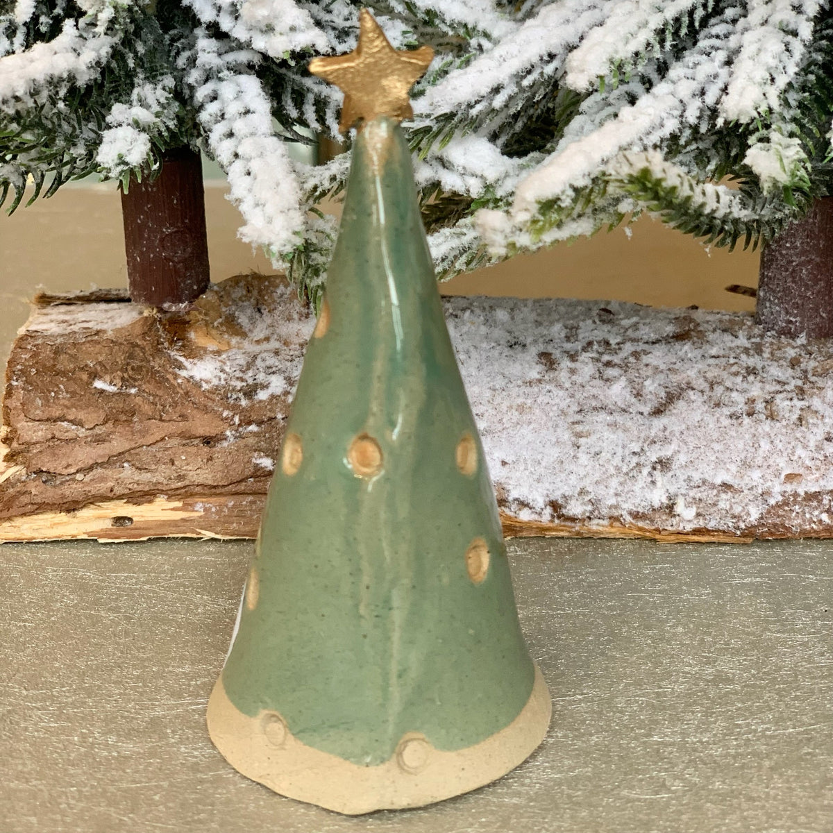 Ceramic Christmas Tree - Green and Gold