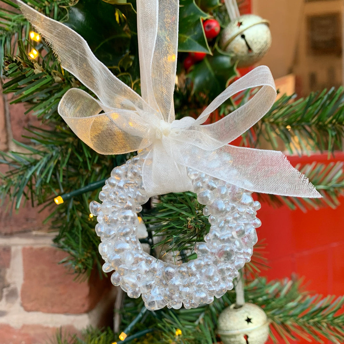 Silver Glass Wreath Christmas Decoration