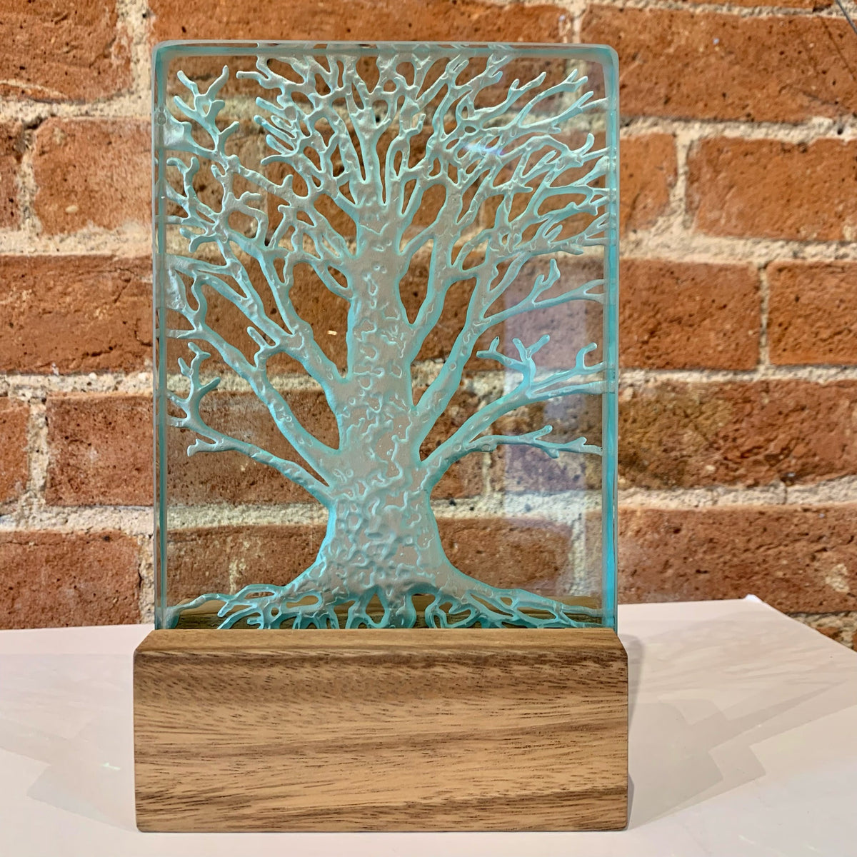Etched glass light up tree