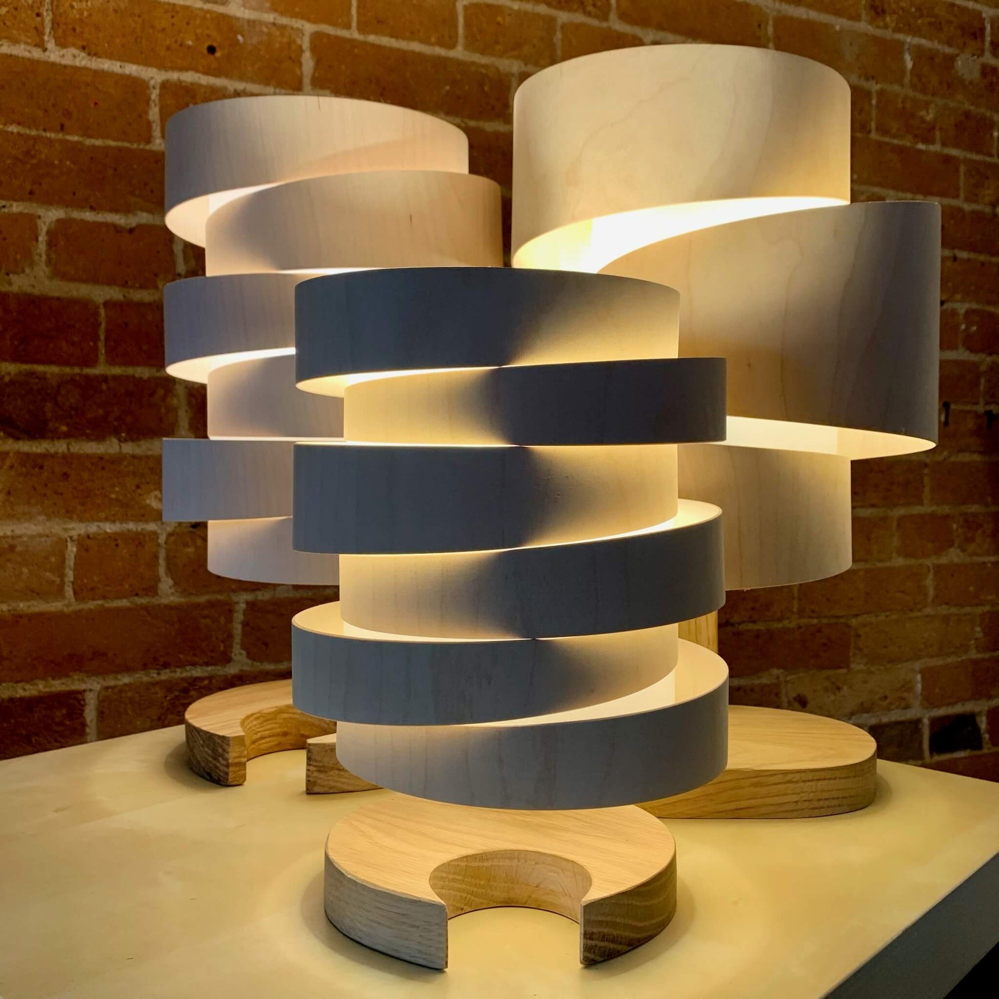 Wooden Table and Floor Lamps by Stuart Lamble